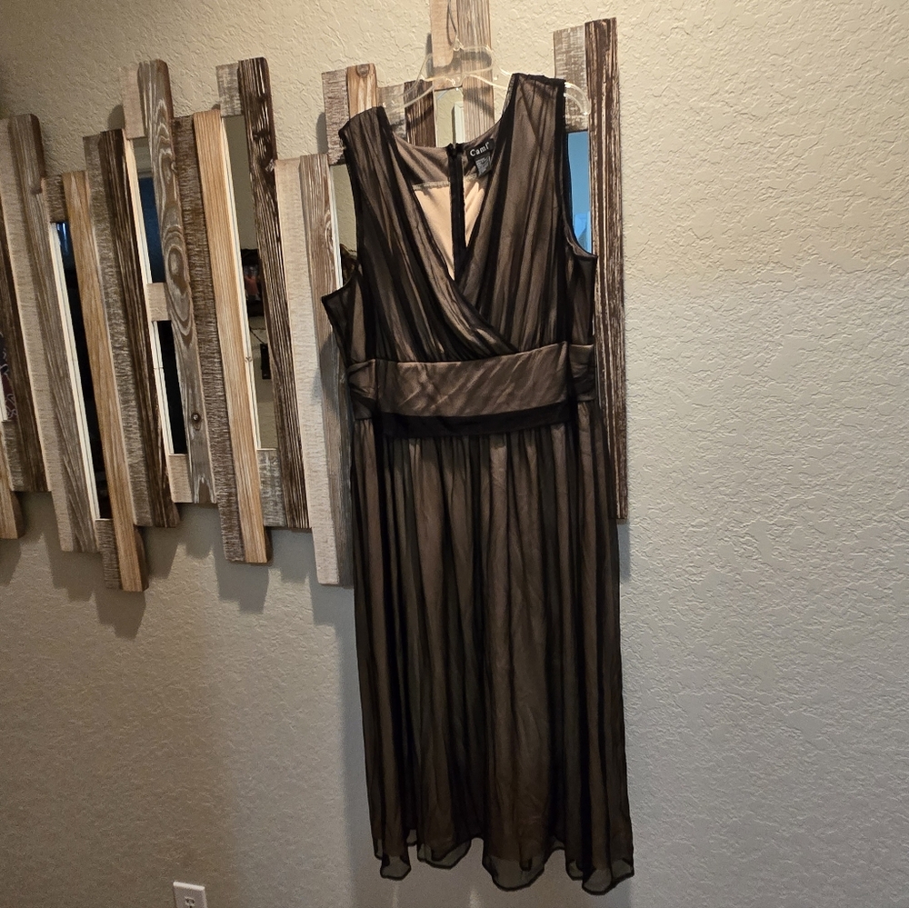 Ami Black Chiffon Sheer with Gold Lining Midi Dress